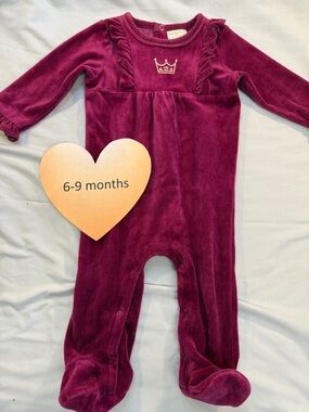 First Impressions - Magenta Velour Ruffle Footie/Onesie/Romper